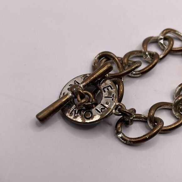 MONET Silvertone Chain Rhinestone Heart Charm Toggle Clasp Vintage Flawed - Picture 4 of 6